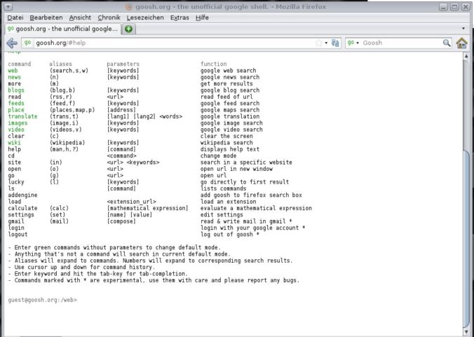 goosh.org the unofficial google shell